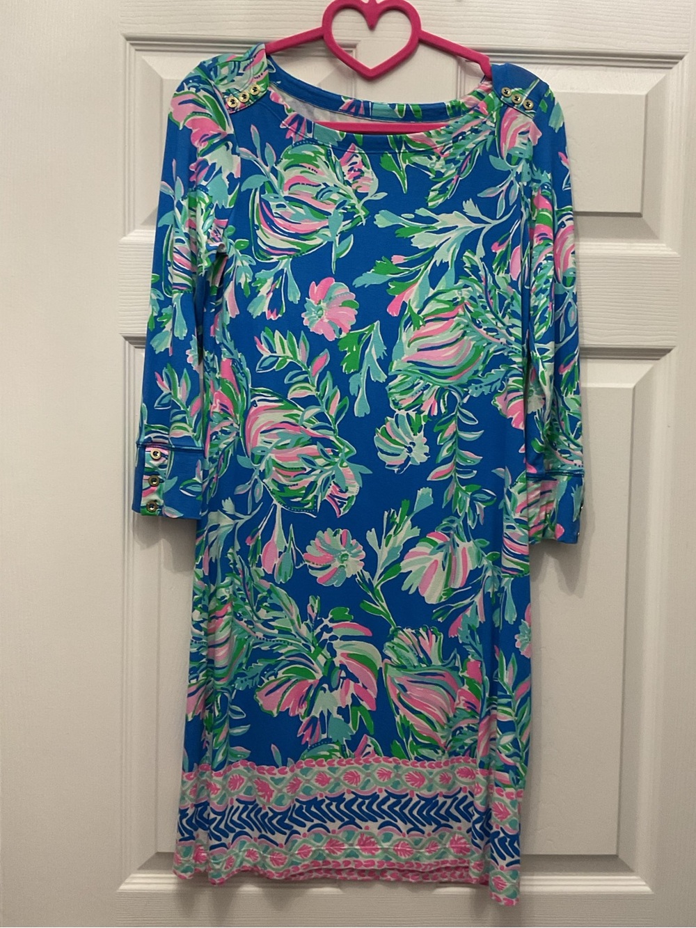 Lilly Pulitzer Blue Floral Midi Dress with Pink & Green Accents